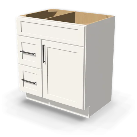 VSD3021L cabinet in Shaker White, angle view