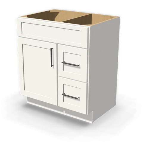 VSD3021R cabinet in Shaker White, angle view