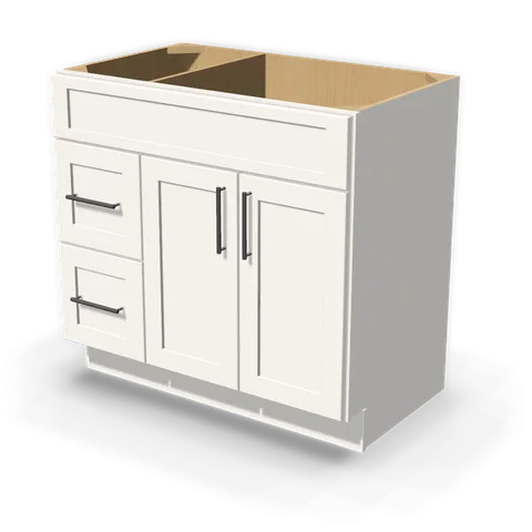 VSD3621L cabinet in Shaker White, angle view