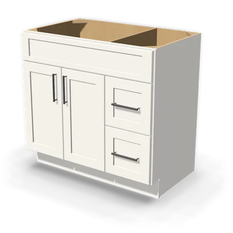 VSD3621R cabinet in Shaker White, angle view