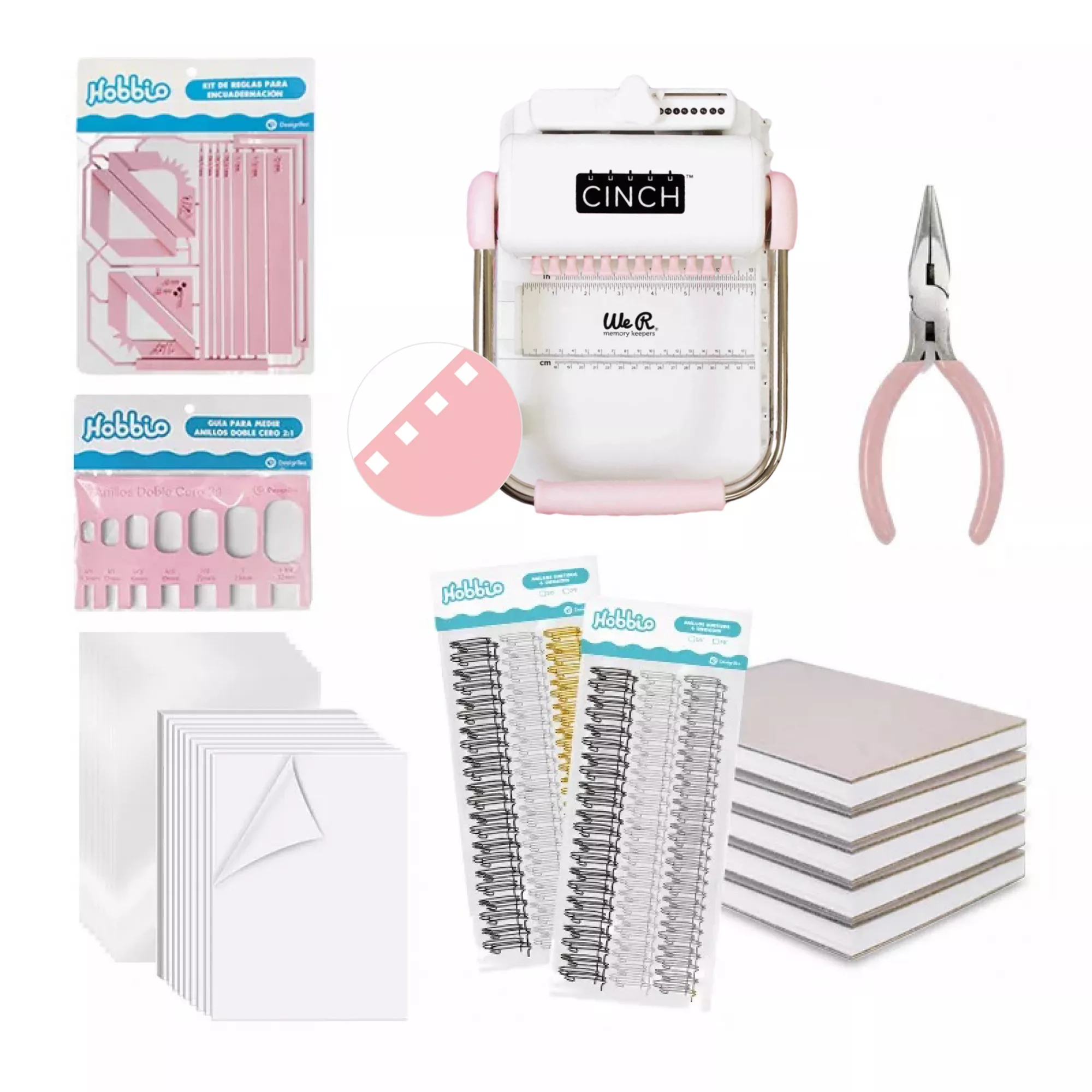 Combo Encuadernadora Cinch Perforación Cuadrada + Materiales y accesorios