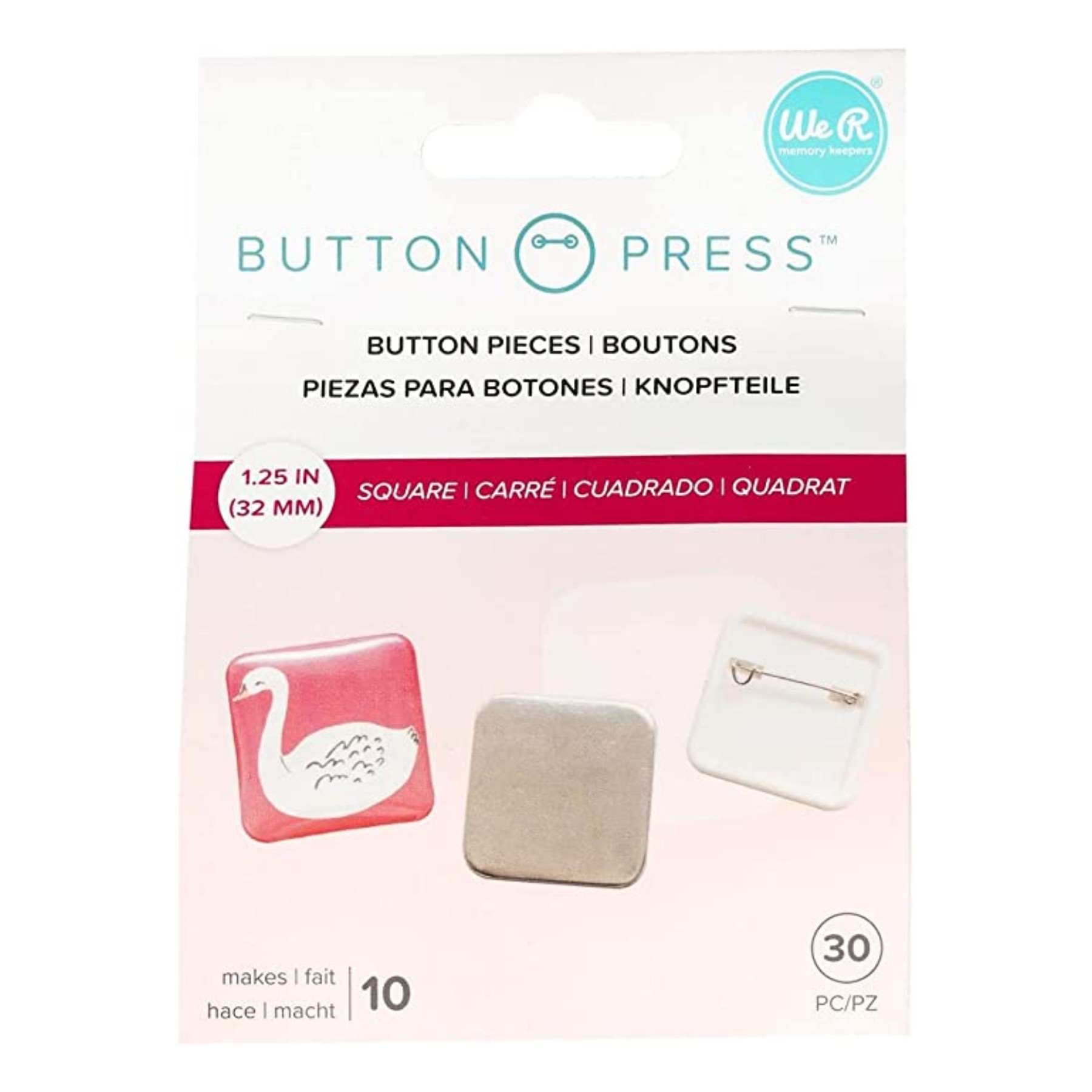 Set de 10 chapitas cuadradas prendedor 32x32mm "Button Press"