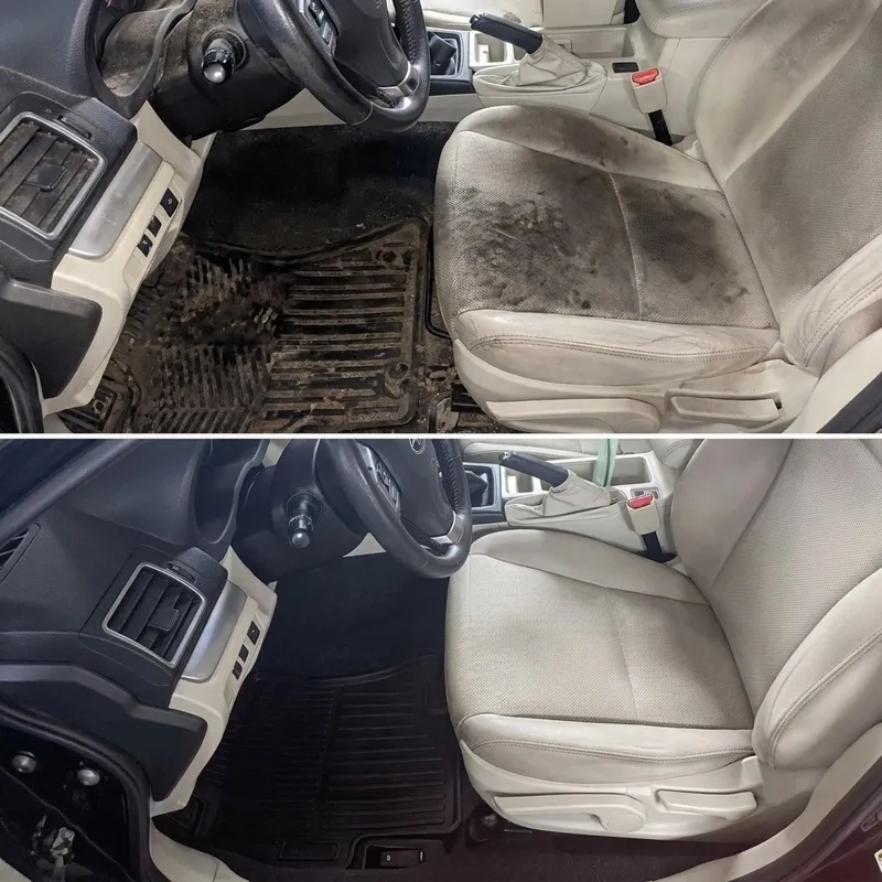 Before and after interior detailing on a vehicle in North Hollywood, CA