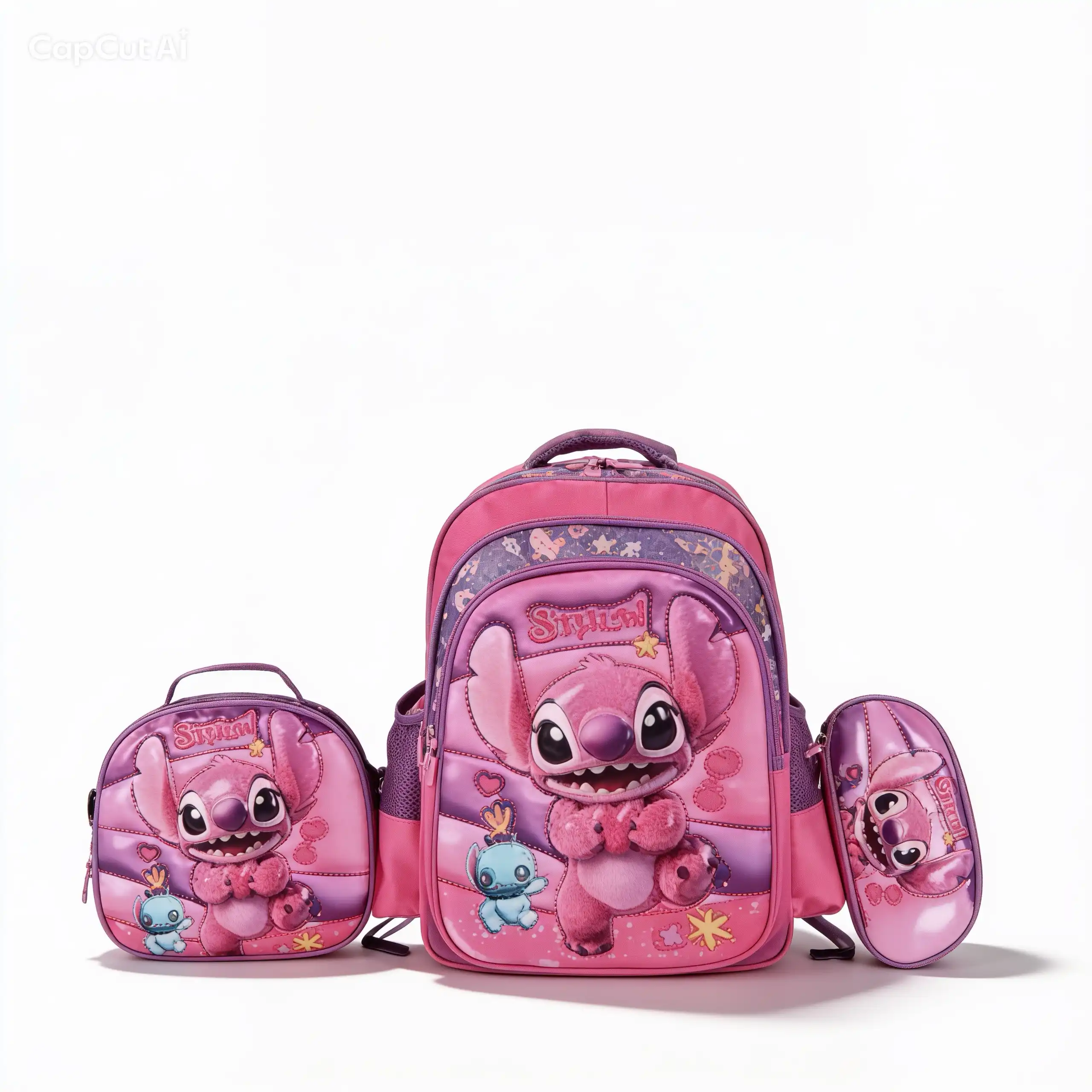 Pack 3 en 1 : Sac à Dos Angela 3D - (Taille 16) + Lunch Bag et Trousse