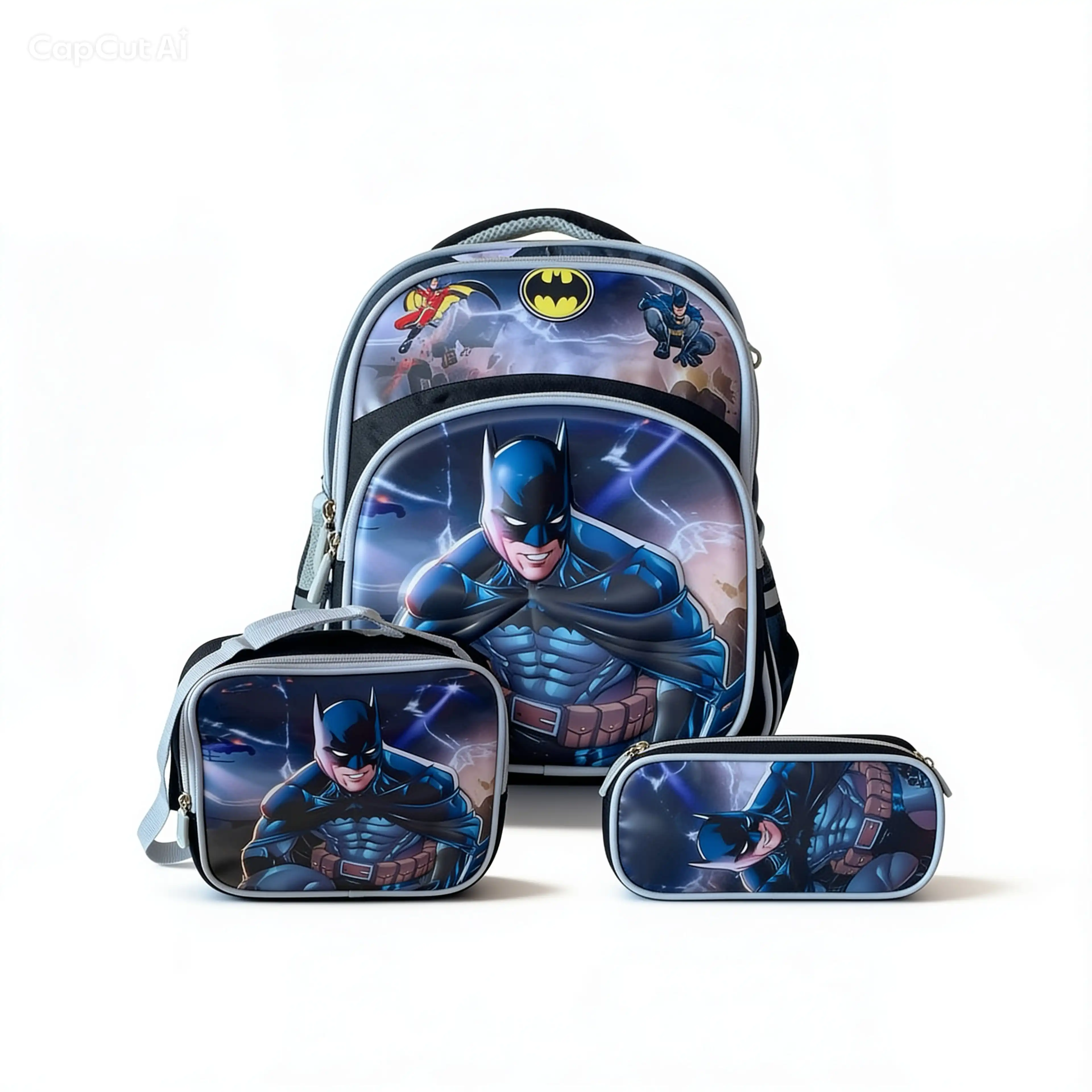 Pack 3 en 1 : Sac à Dos Batman 3D - (Taille 14) + Lunch Bag et Trousse