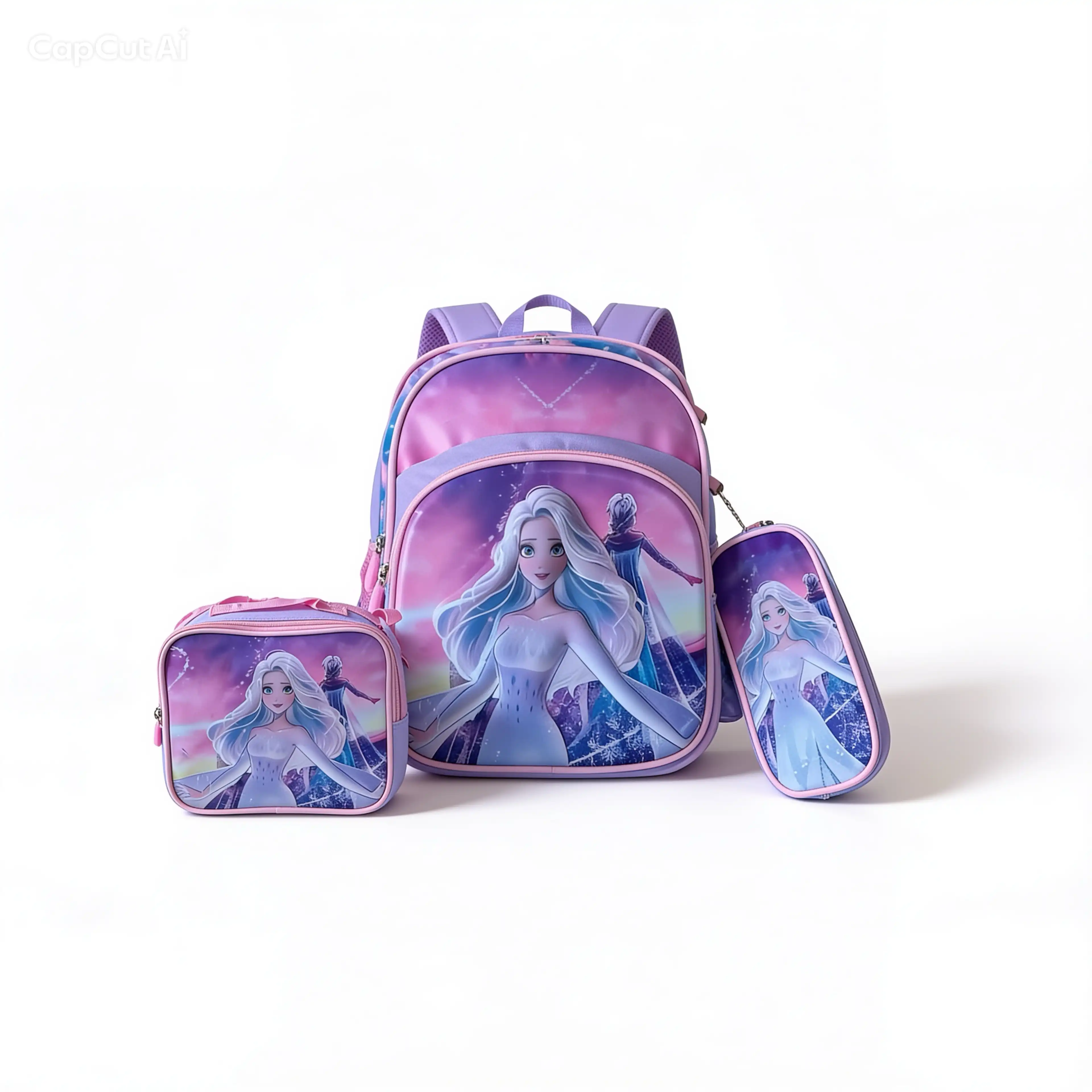 Pack 3 en 1 : Sac à Dos La Reine des Neiges 3D - (Taille 14) + Lunch Bag et Trousse
