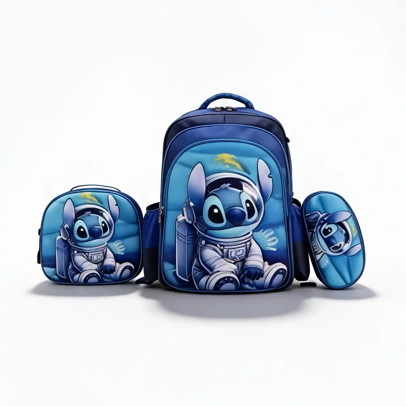 Pack 3 en 1 : Sac à Dos Stitch Astronaute 3D - (Taille 16) + Lunch Bag et Trousse