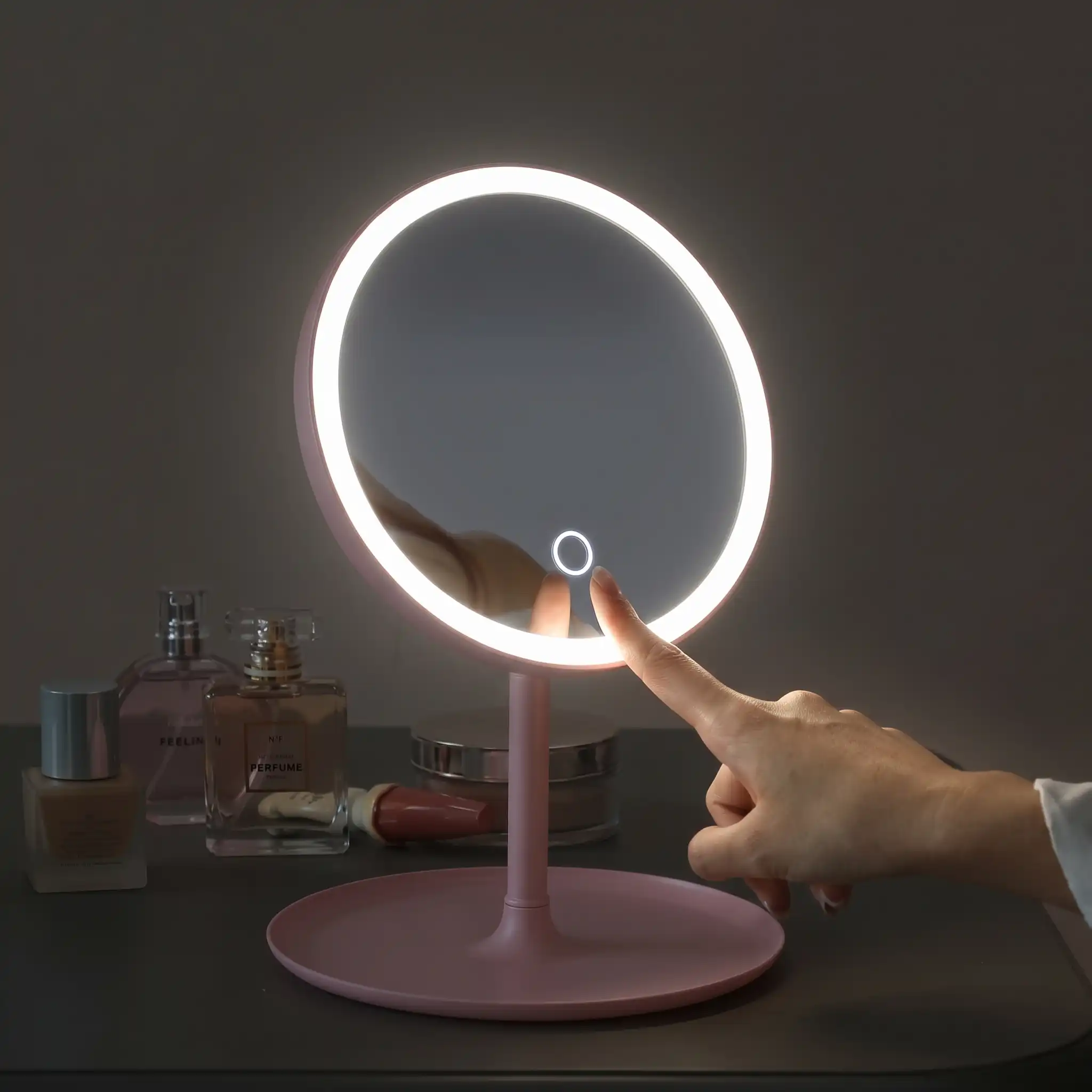Miroir de Maquillage Circulaire Portable avec Lumière LED