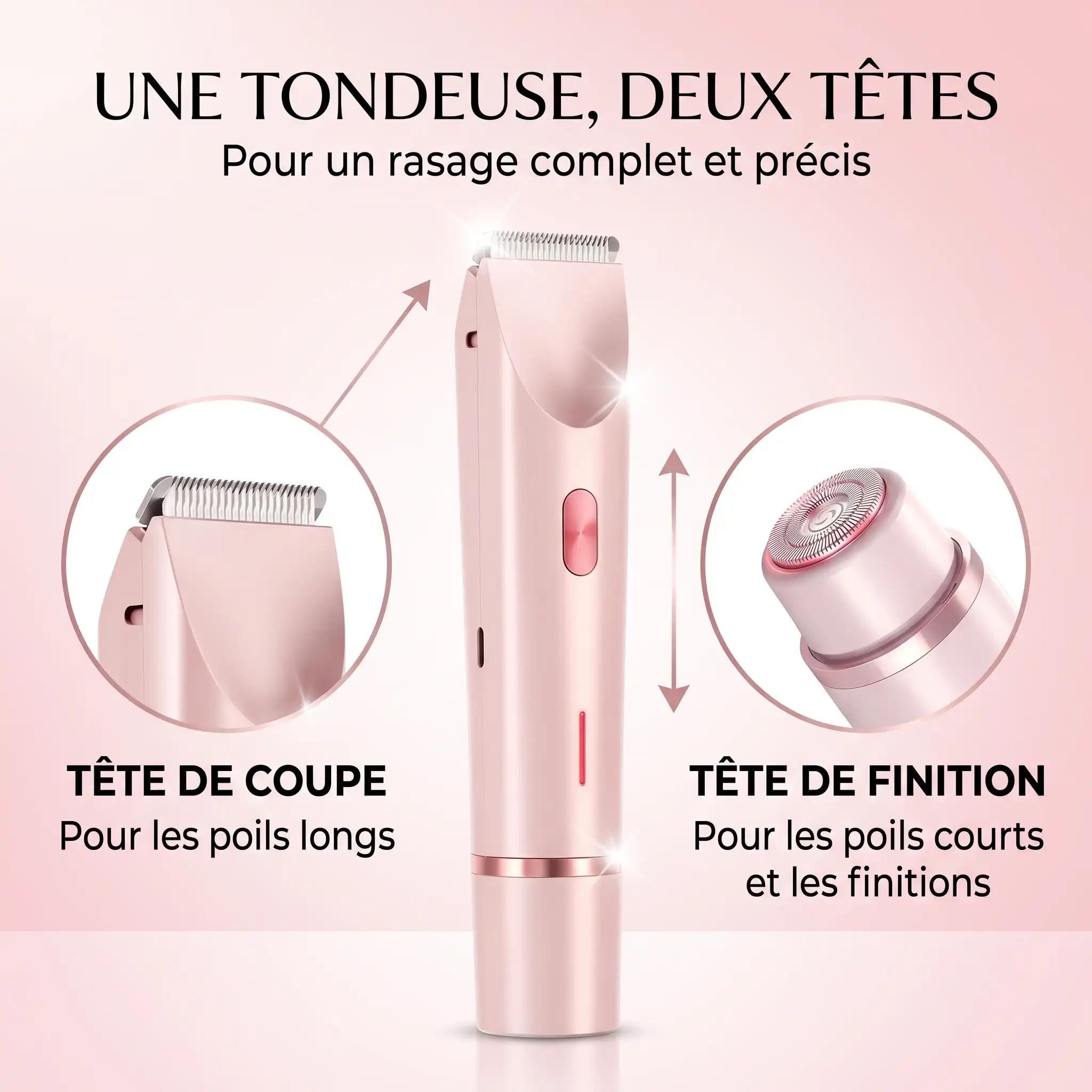 Rasoir électrique pour femme à double tête 2 en 1 – Rasoir pour zones intimes, rechargeable et étanche