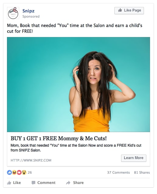 salon advertising examples: facebook ads
