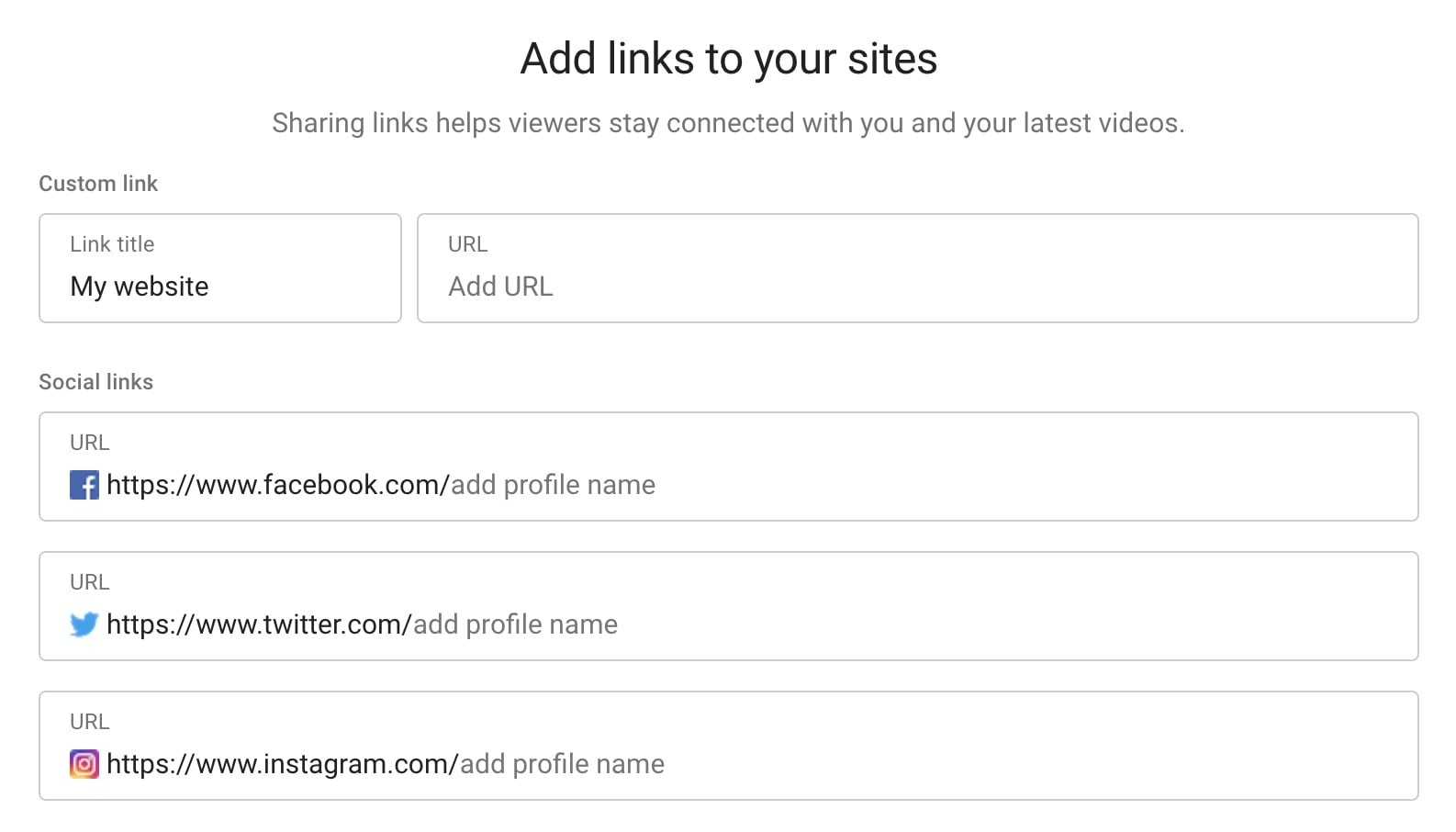 Add site links to youTube channel