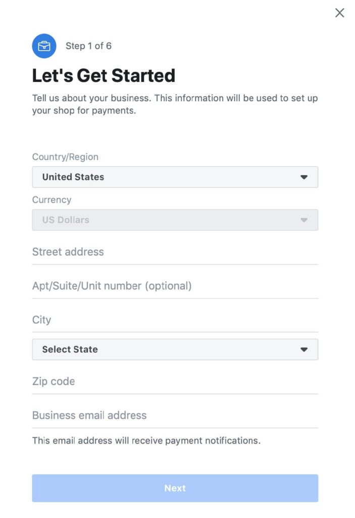 Let's get started Facebook Shops