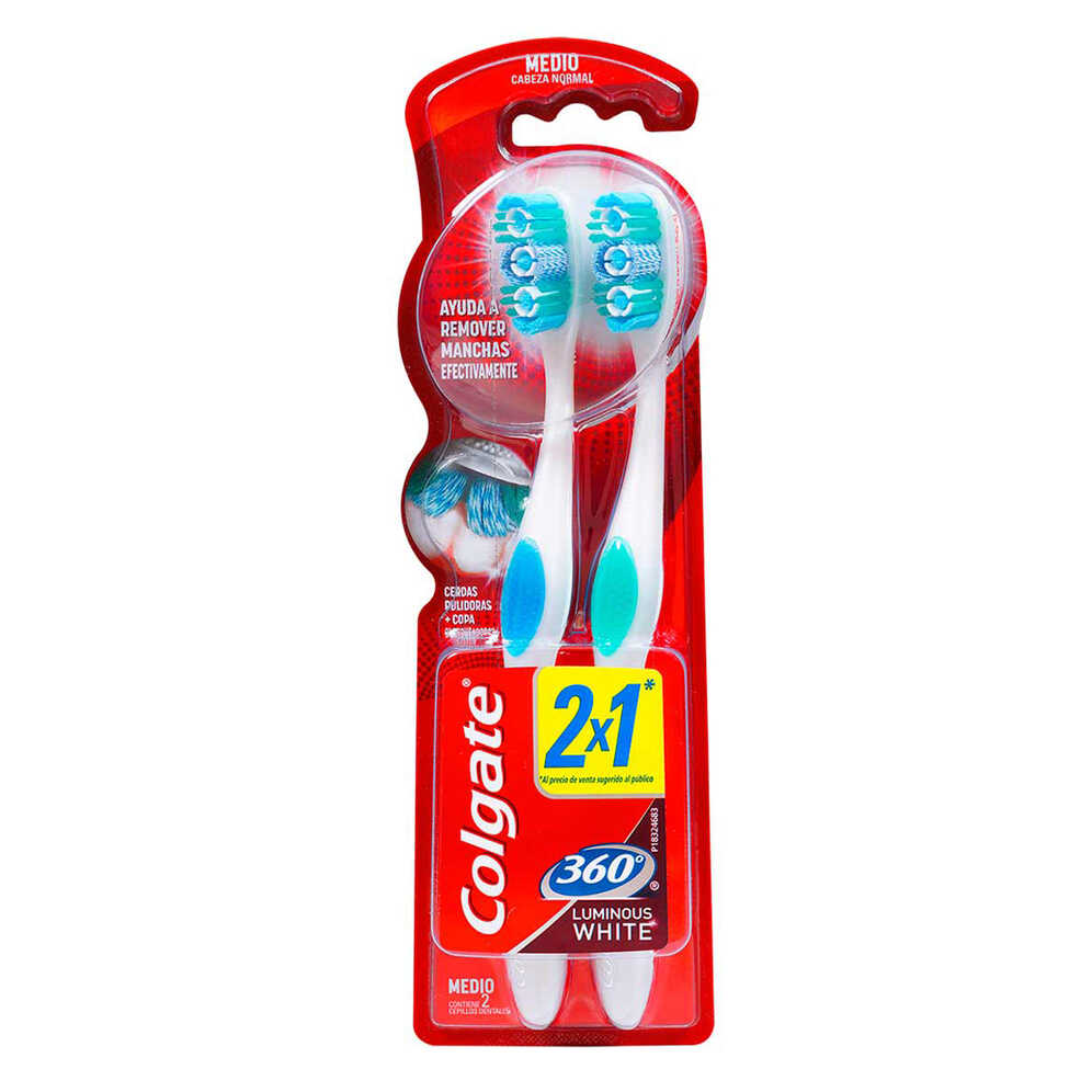 Colgate 360º Cepillo Dental  Luminous White Medio x 2 unid