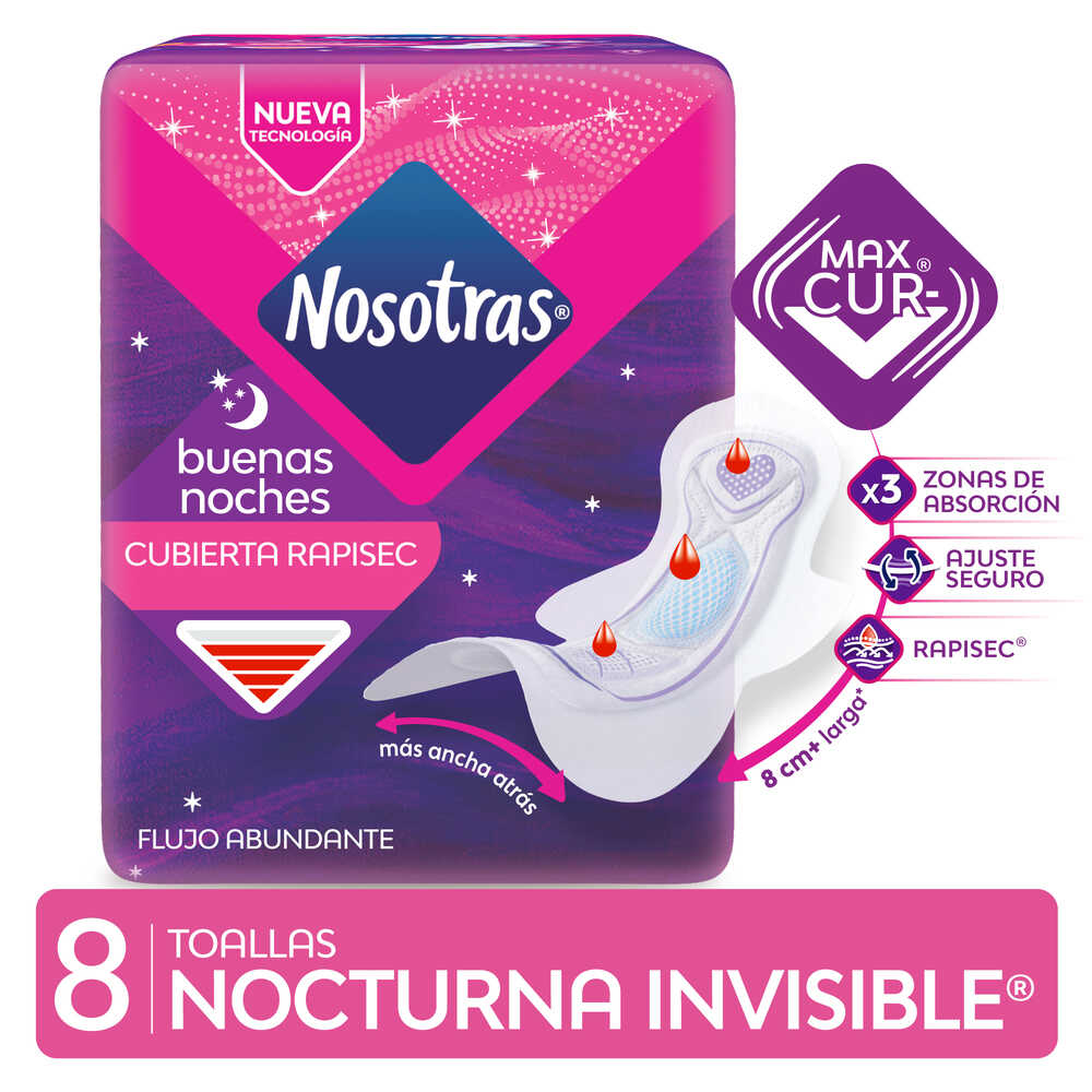 Nosotras Toallas Higienicas Buenas Noches Invisible Calendula x 8 unid		