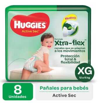 Pañales Huggies Active Sec XG Regular x 8 u