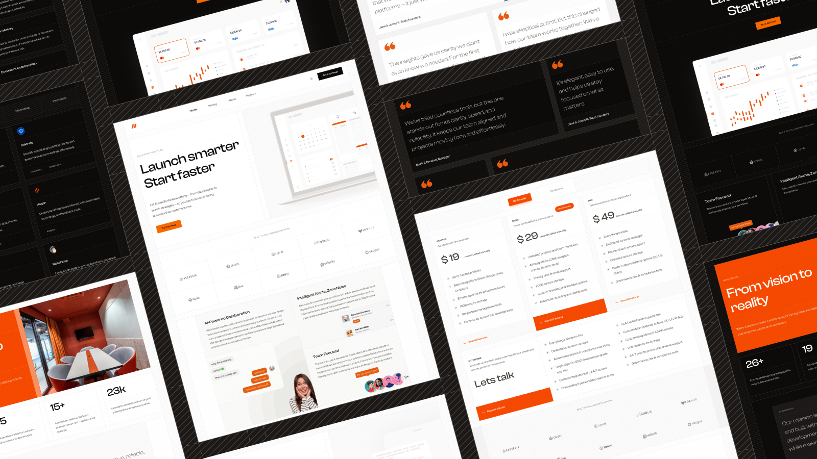 various screenshots of the Mizu template