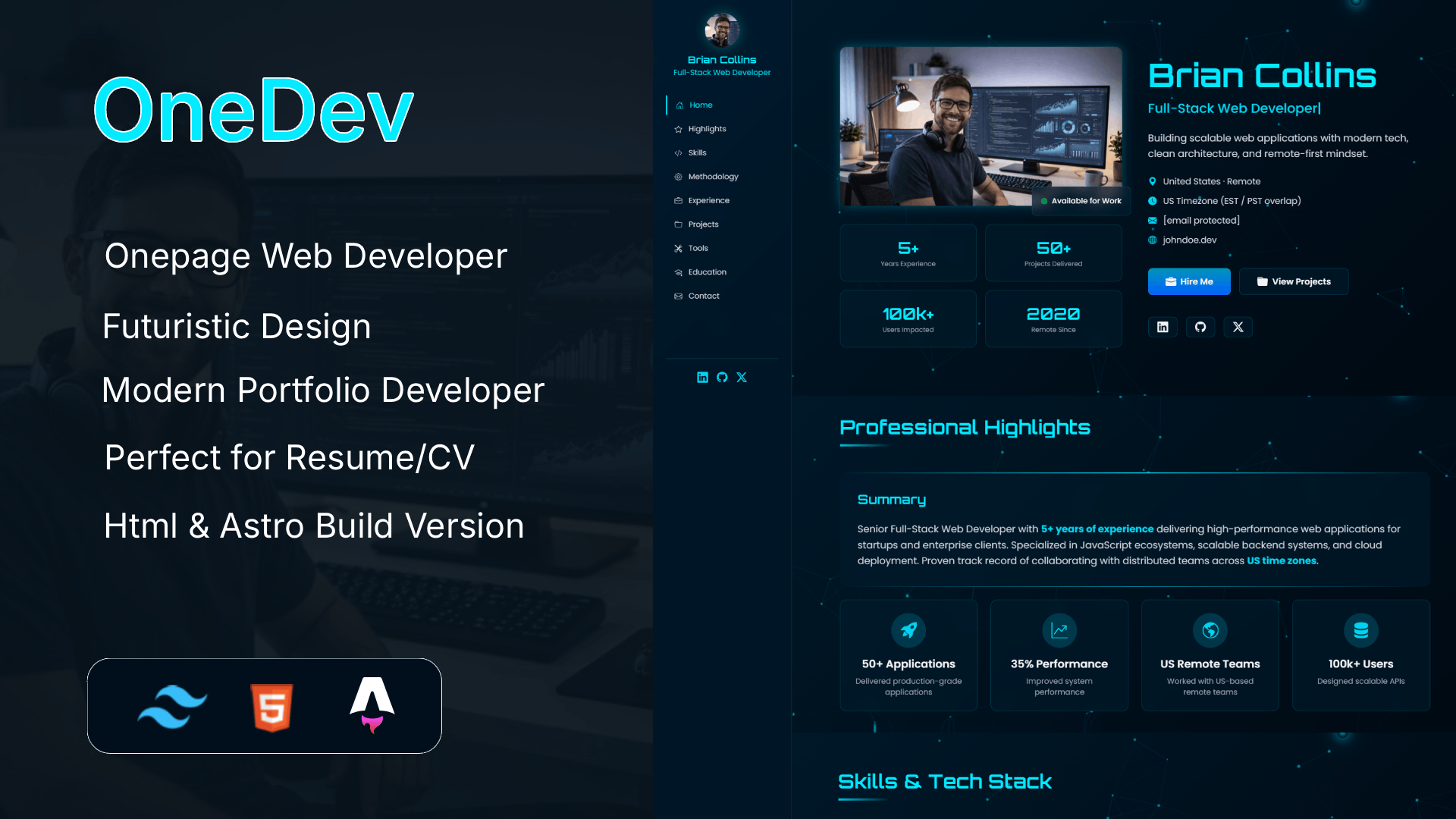Onedev – One-Page Portfolio for Web Developers | Astro
