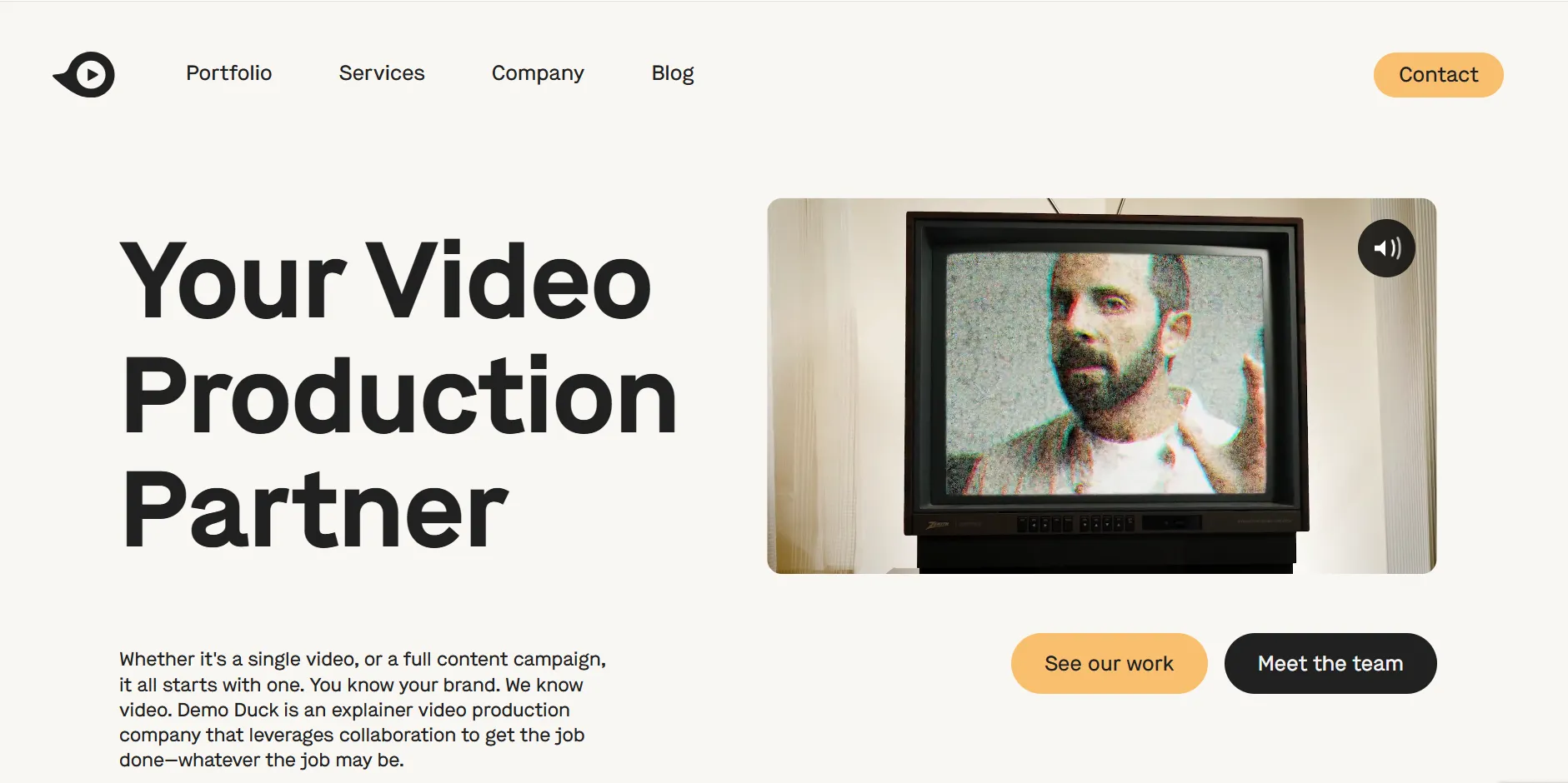 Startseite von Demo Duck, einem Partner für Videoproduktionen, der sich auf Erklärvideos und pädagogisches Marken-Storytelling spezialisiert hat. 