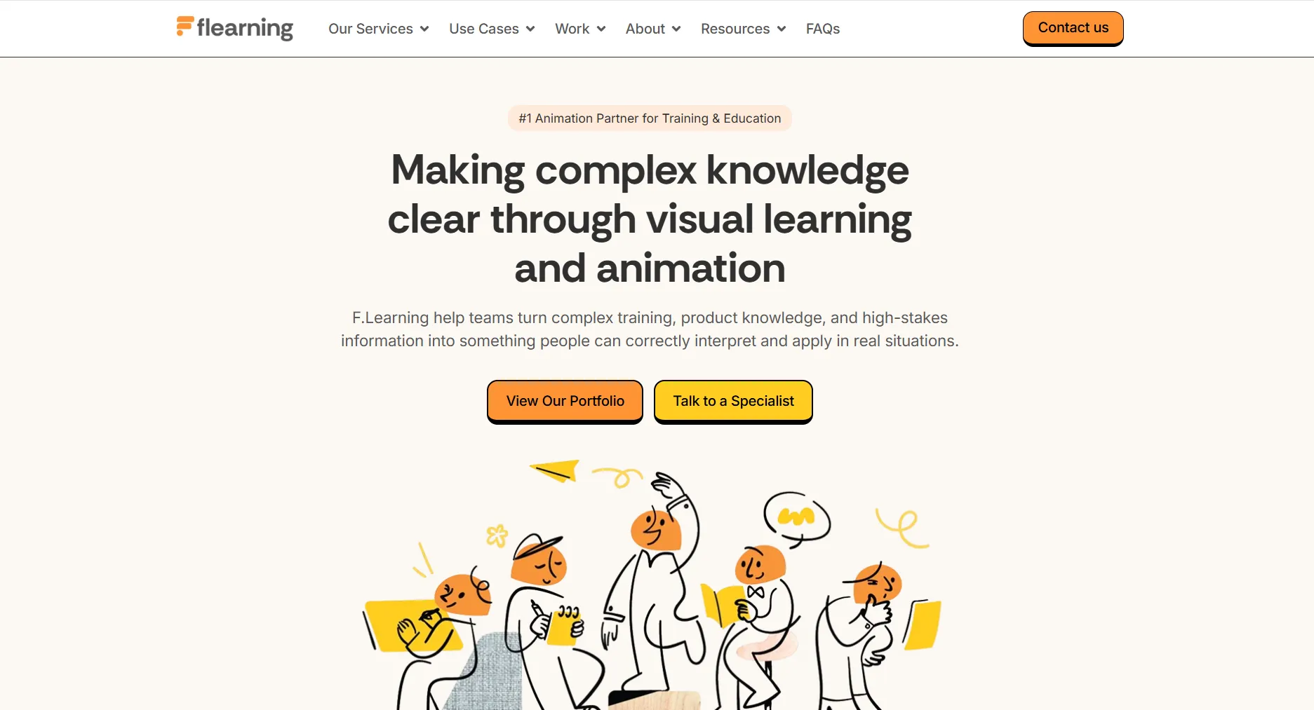 Die Startseite der Website von F.Learning Studio, auf der die Fachkompetenz des Unternehmens in den Bereichen visuelles Lernen und Animation für die medizinische Ausbildung hervorgehoben wird. 