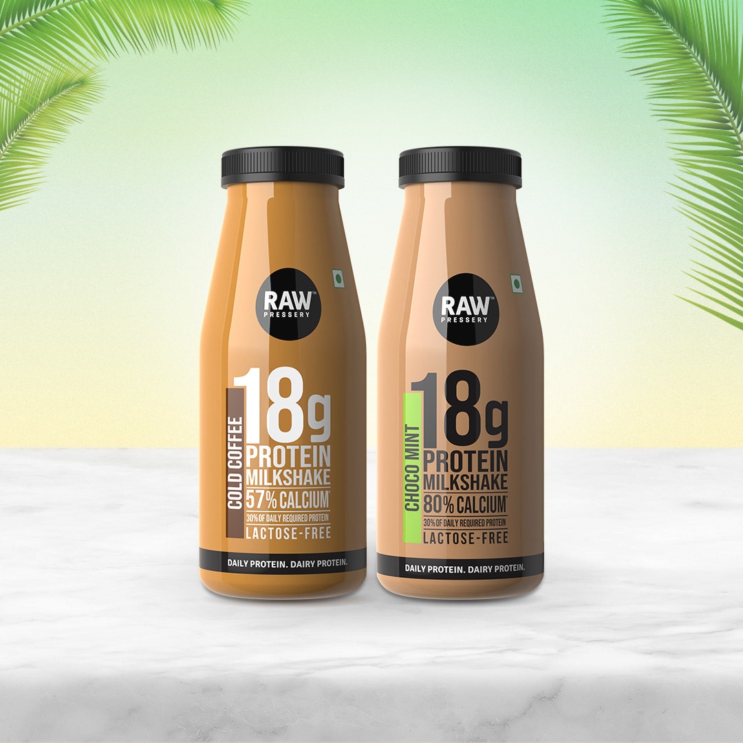 18g Choco Mint Protein Milkshake Our RAW Pressery protein milkshake combo allows you to fulfill your protein requirements without compromising on convenience. Enjoy the benefits of protein on the go. Who ever said that a high protein diet cannot be delicious?