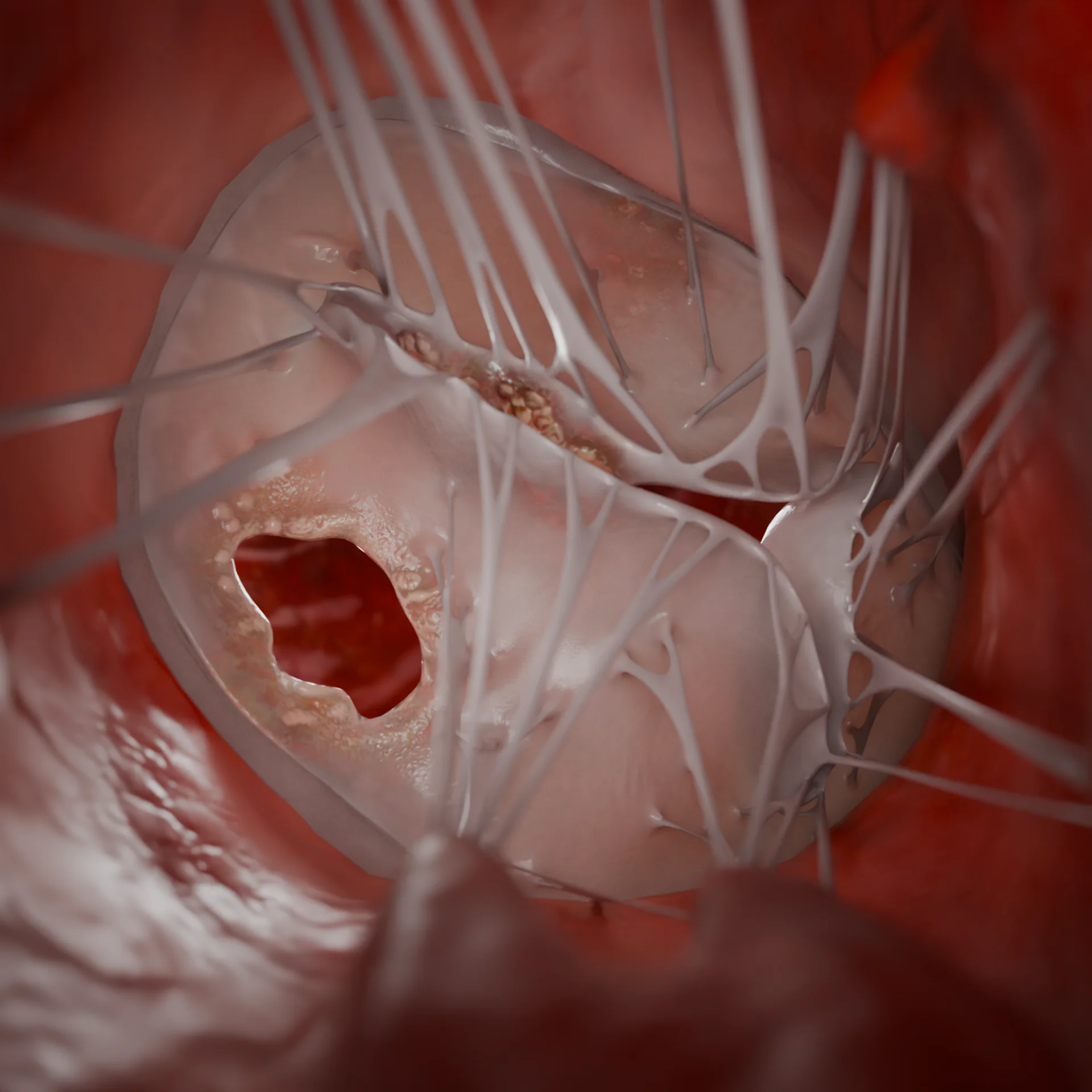 Infective right-sided endocarditis (vegetations and perforation on the tricuspid valve)