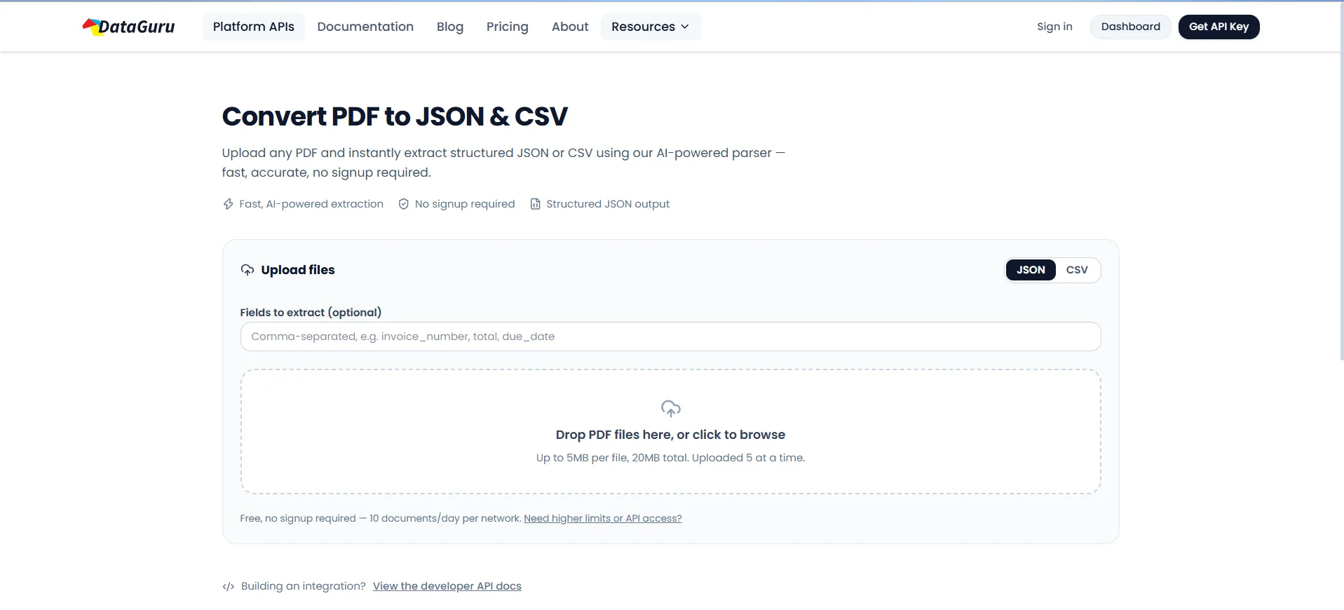 Dataguru - PDF to CSV/JSON