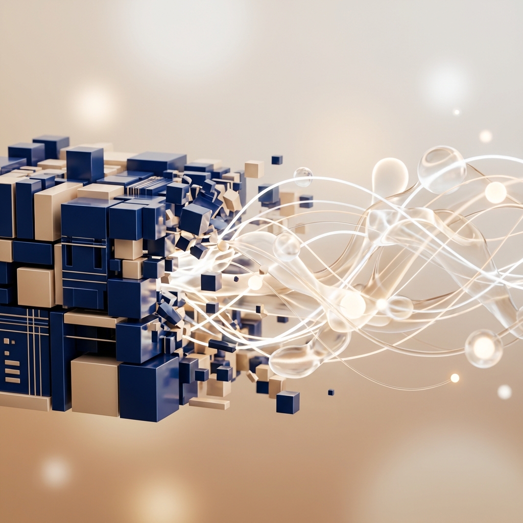 複雑なデータ構造とコードが美しく可視化された抽象的なデジタルイメージ