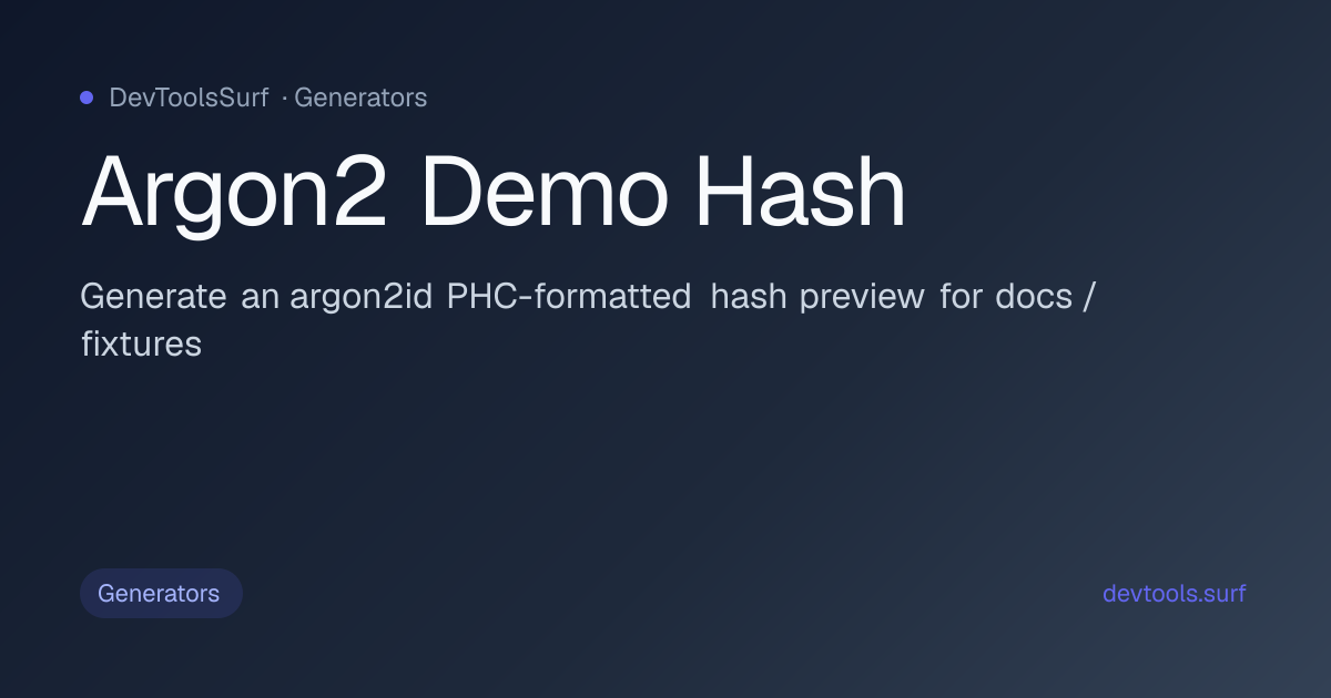 Argon2 Demo Hash preview - Generators tool