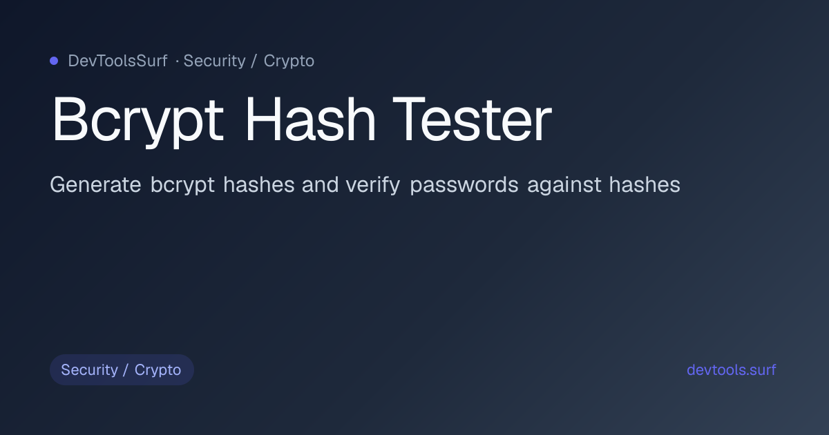Bcrypt Hash Tester preview - Security / Crypto tool