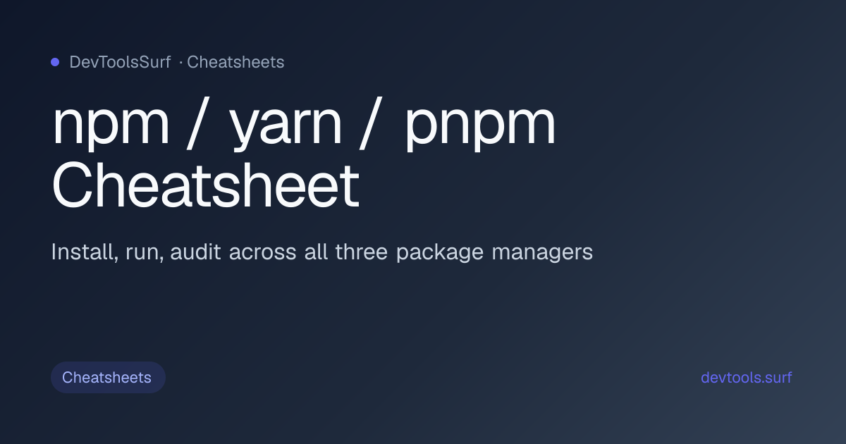 npm / yarn / pnpm Cheatsheet preview - Cheatsheets tool