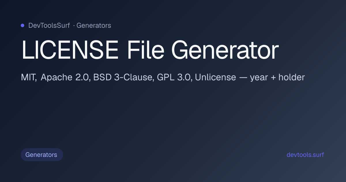 LICENSE File Generator preview - Generators tool