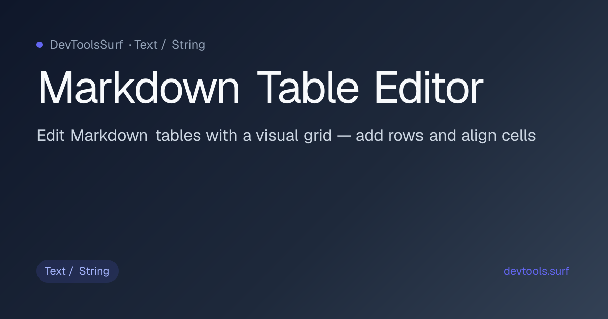 Markdown Table Editor preview - Text / String tool