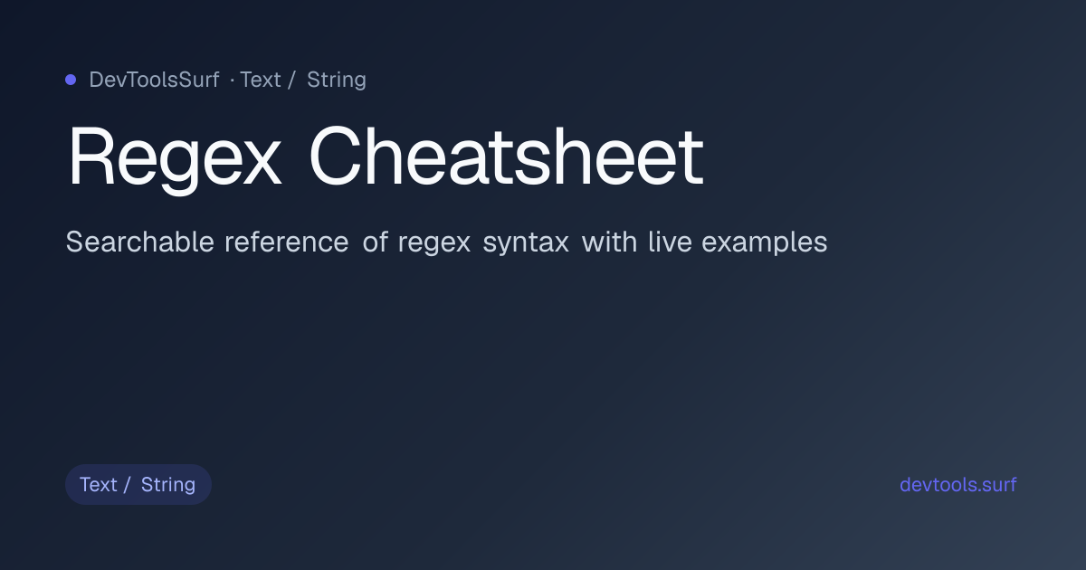 Regex Cheatsheet preview - Text / String tool