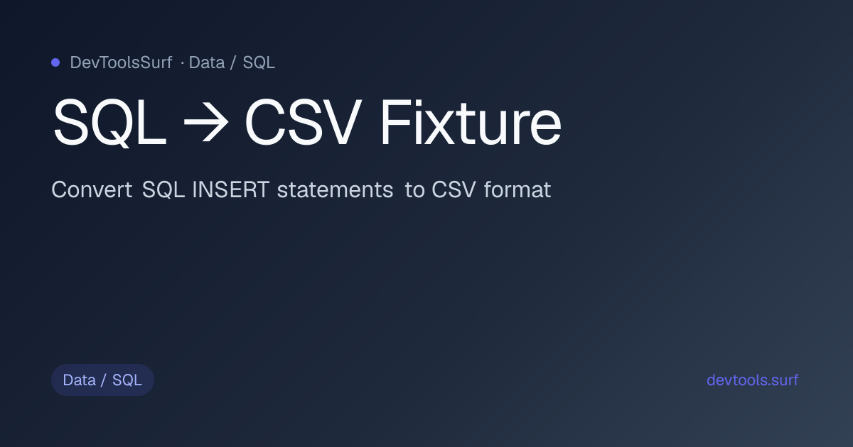 SQL → CSV Fixture preview - Data / SQL tool