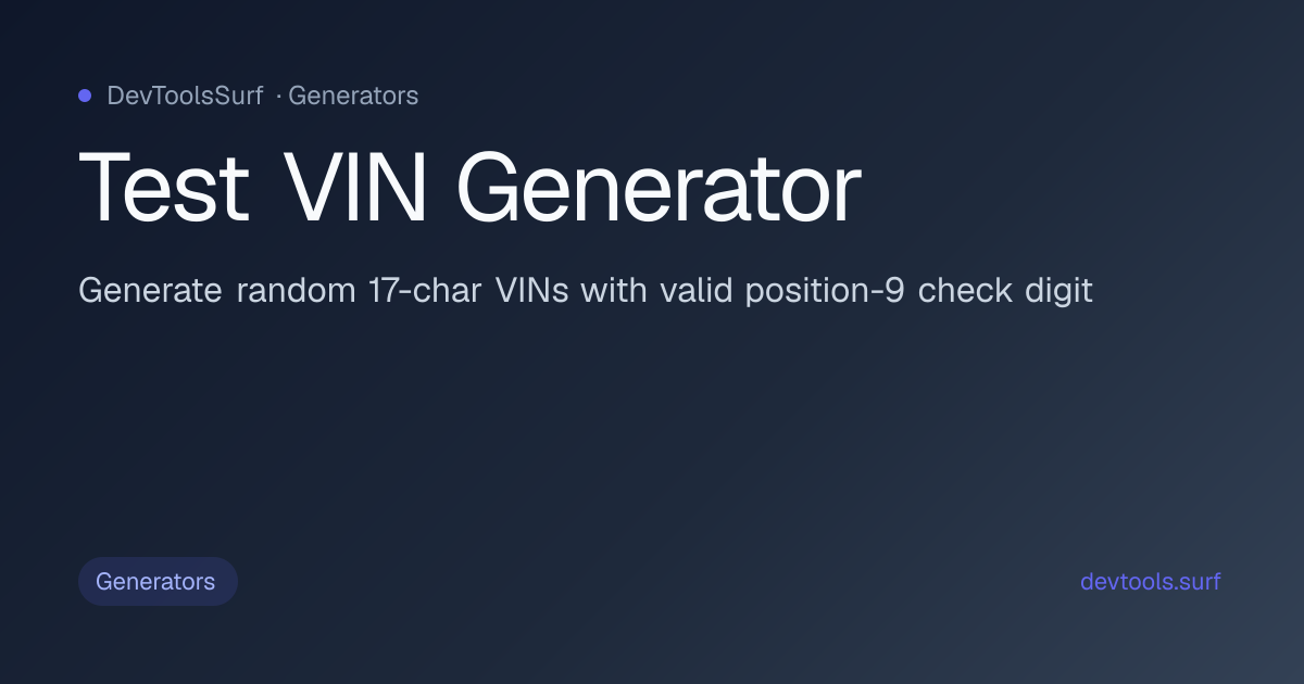 Test VIN Generator preview - Generators tool