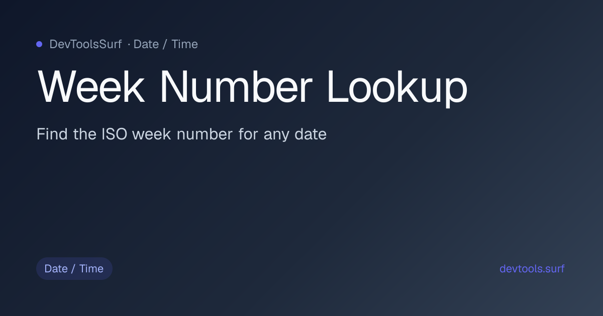 Week Number Lookup preview - Date / Time tool