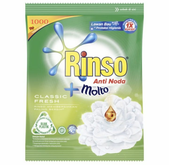 (126Pcs/Karton) Rinso Anti Noda Deterjen Bubuk Classic Fresh 40 gr