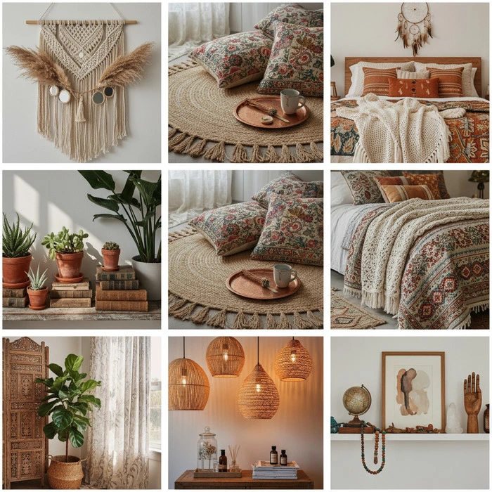 Illustration of Living Room in Bohemian design