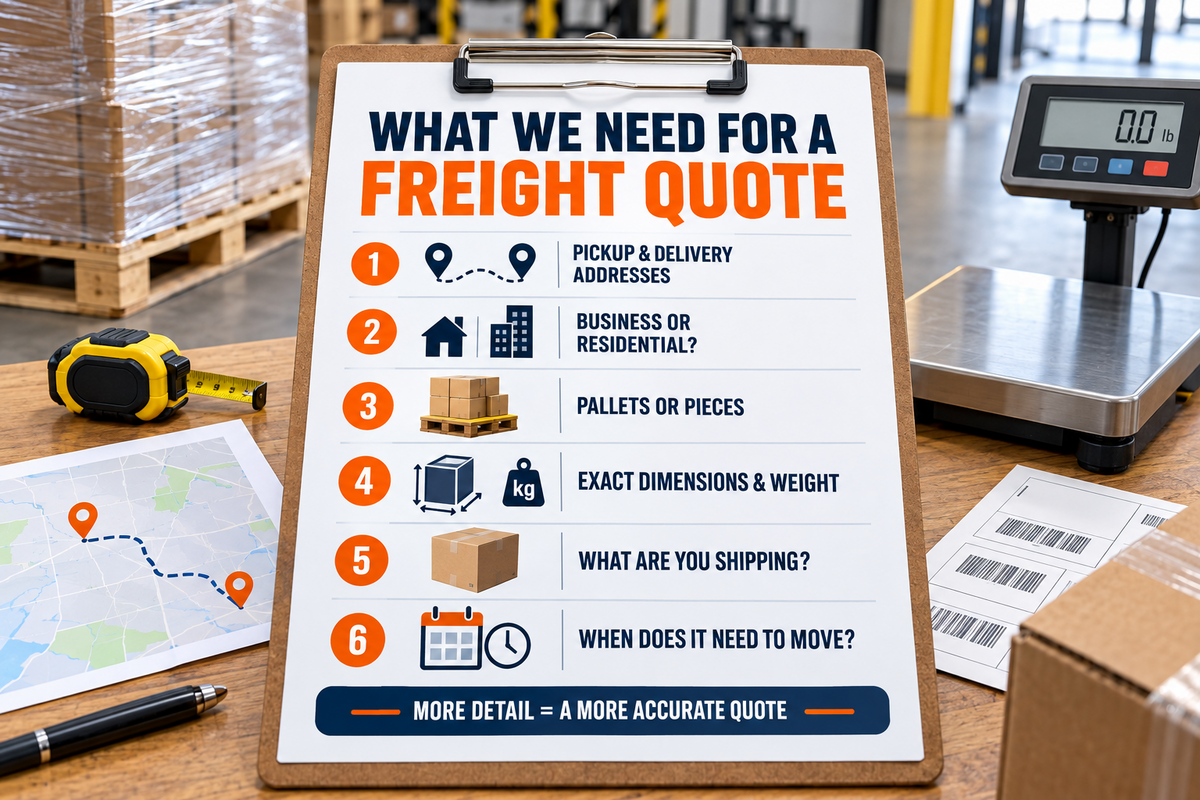 Freight quote checklist showing the shipment details needed for an accurate quote