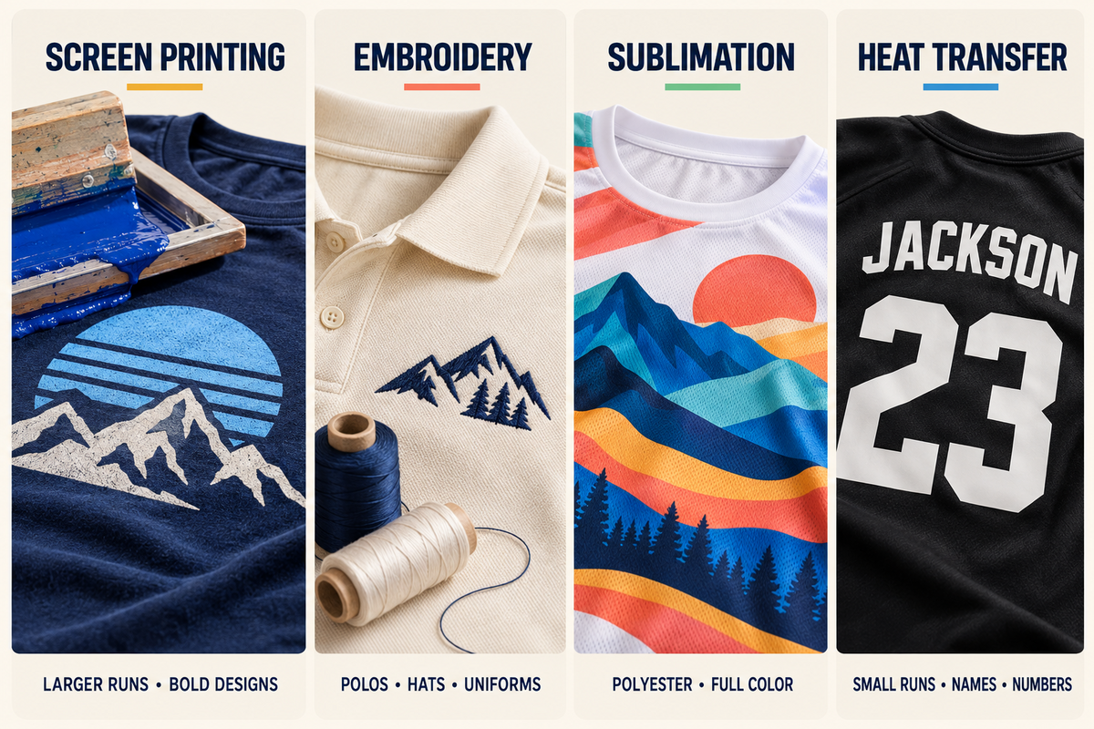 Four custom apparel methods compared