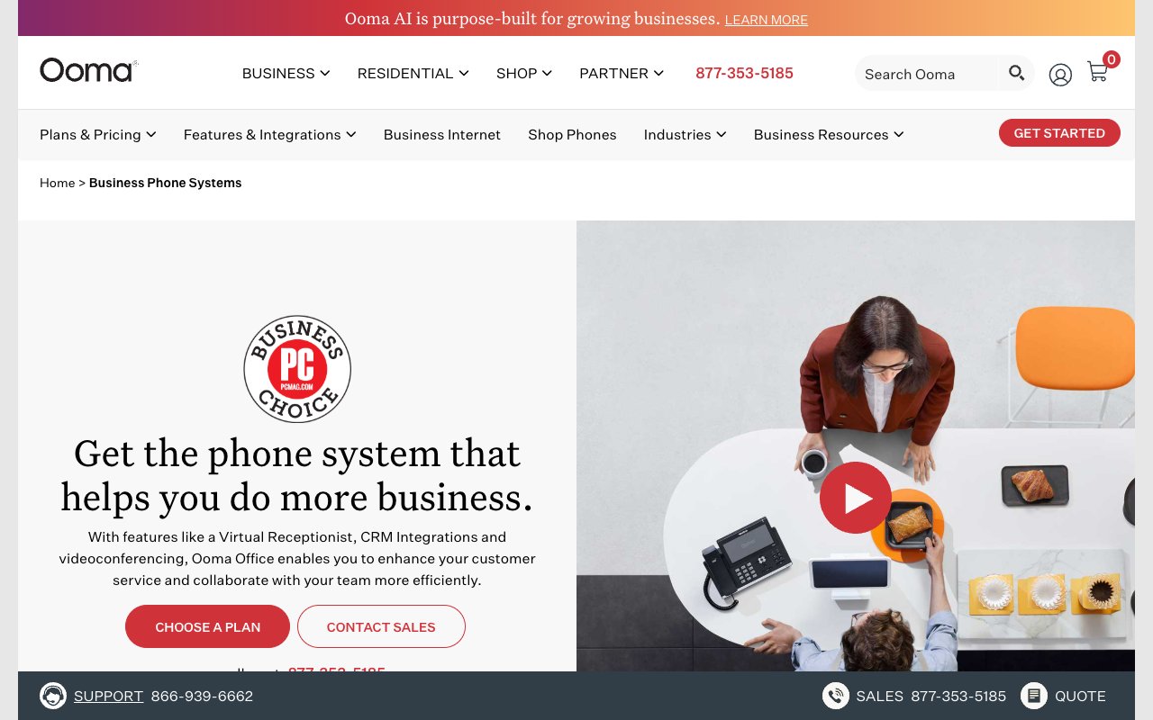 Ooma Office business phone system homepage, captured October 2026