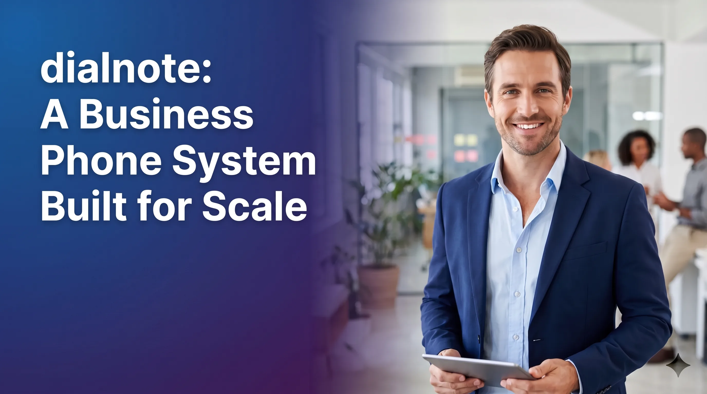 dialnote business phone system dashboard showing call routing, AI receptionist, and analytics features