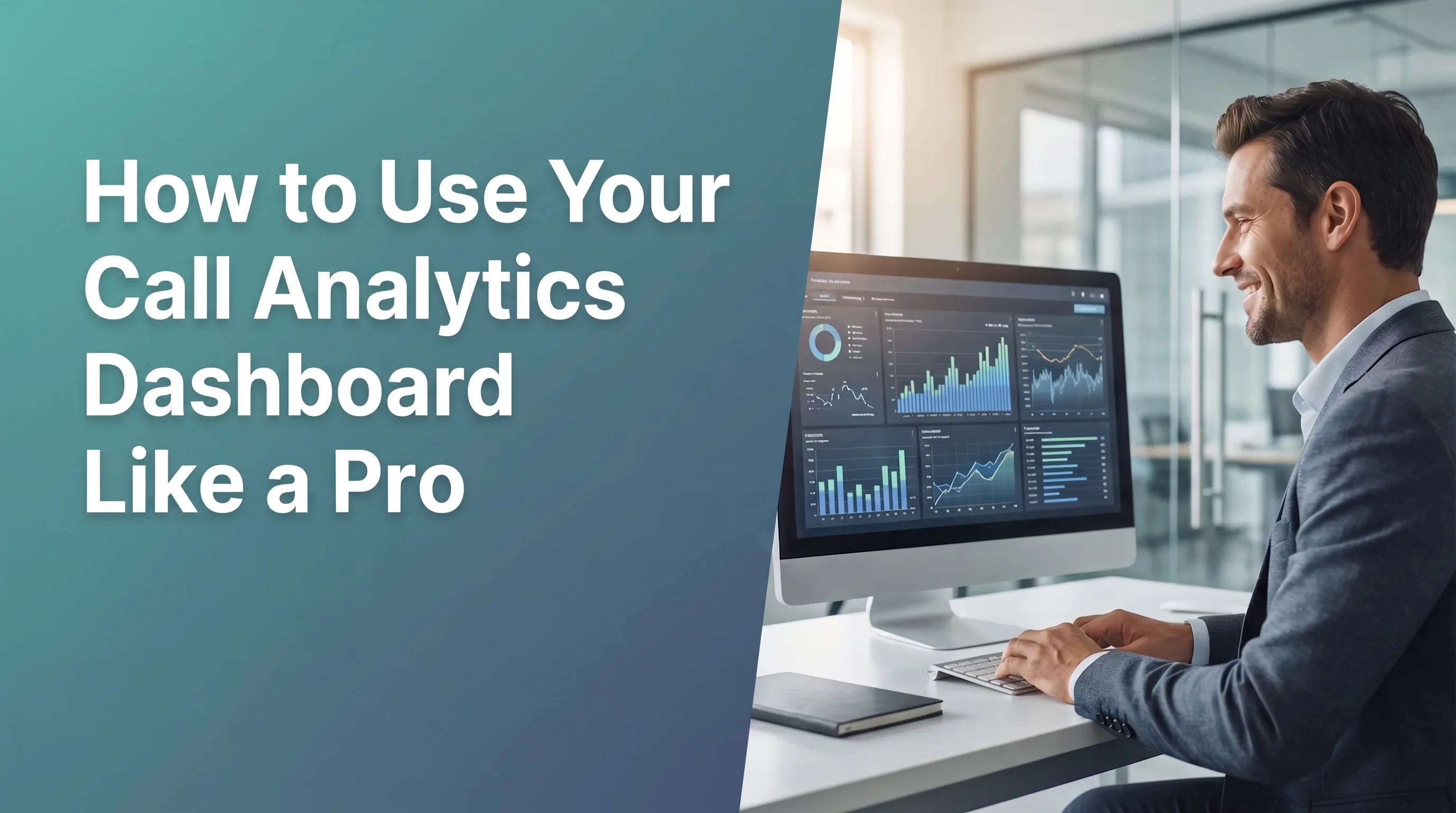 Business professional reviewing call analytics dashboard on computer screen