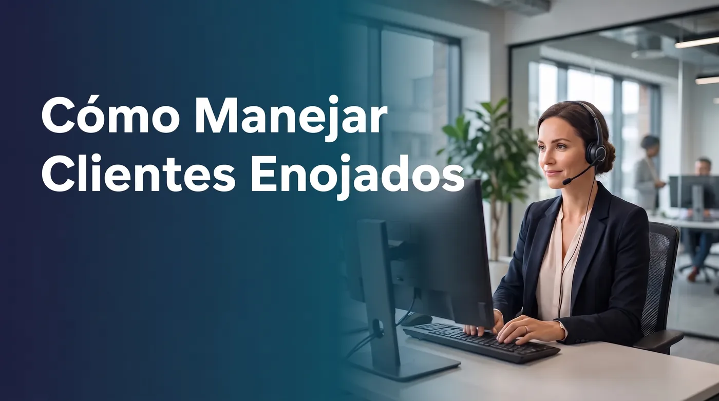 Agente de servicio al cliente manejando con calma una llamada difícil