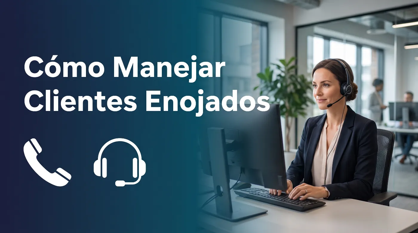 Agente de servicio al cliente manejando con calma una llamada difícil