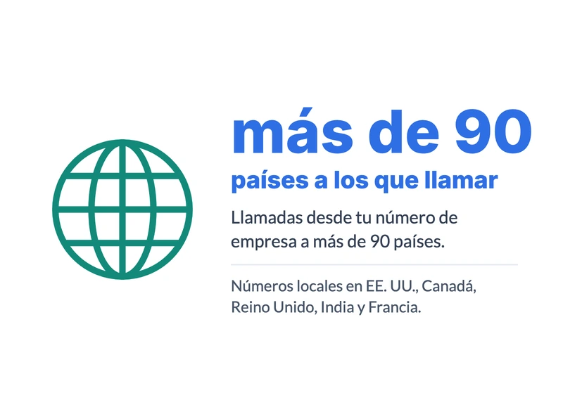 Infografía: el sistema telefónico para empresas de dialnote llama a más de 90 países y ofrece números locales en EE. UU., Canadá, Reino Unido, India y Francia para equipos globales