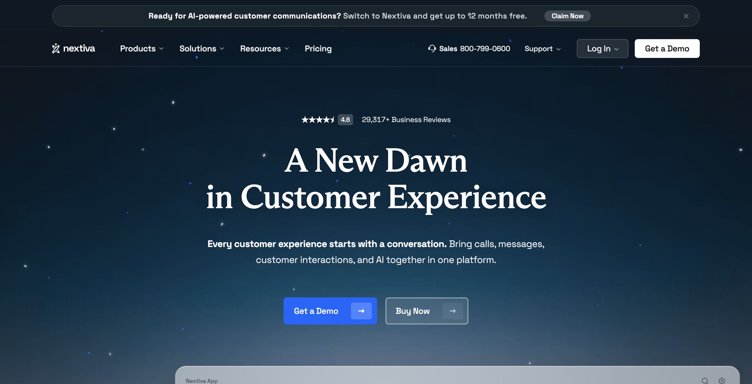Nextiva homepage (August 2026)