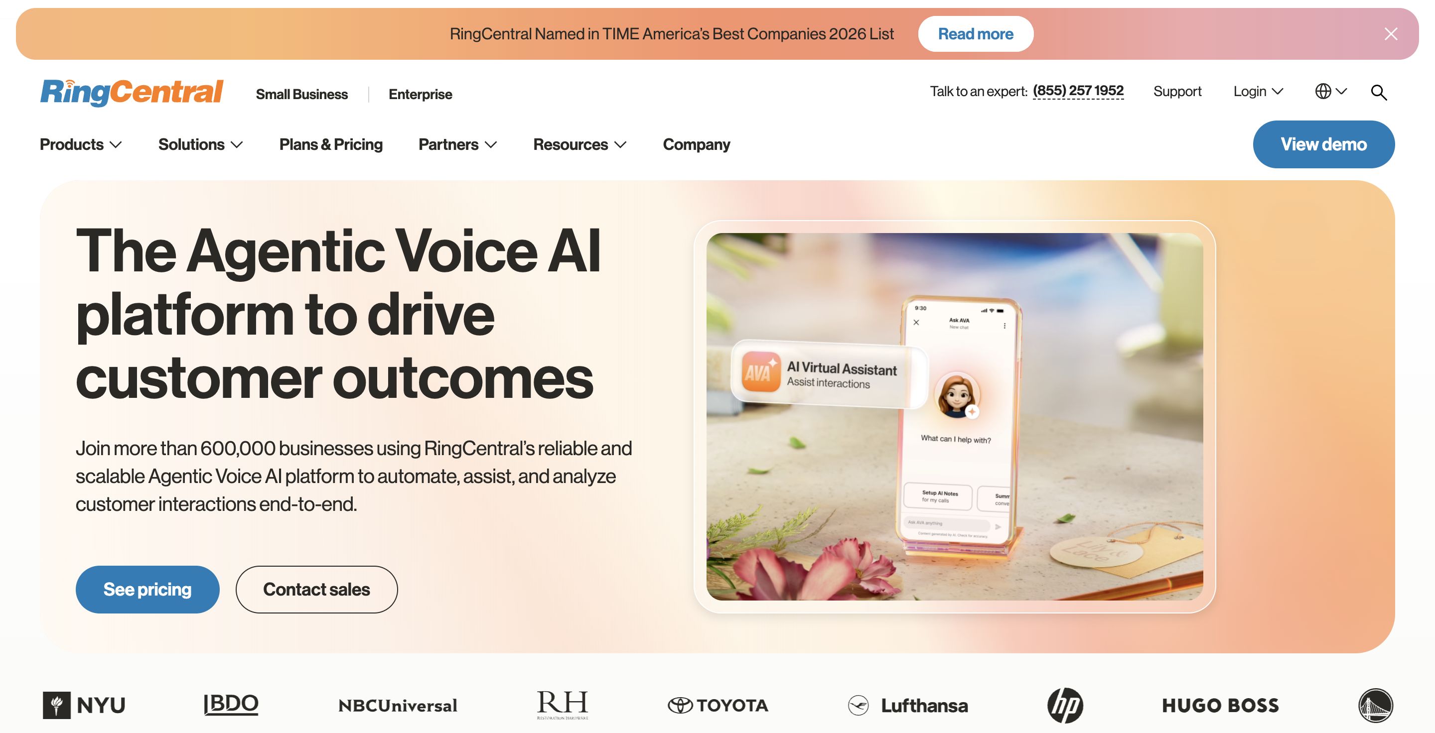 RingCentral homepage (August 2026)
