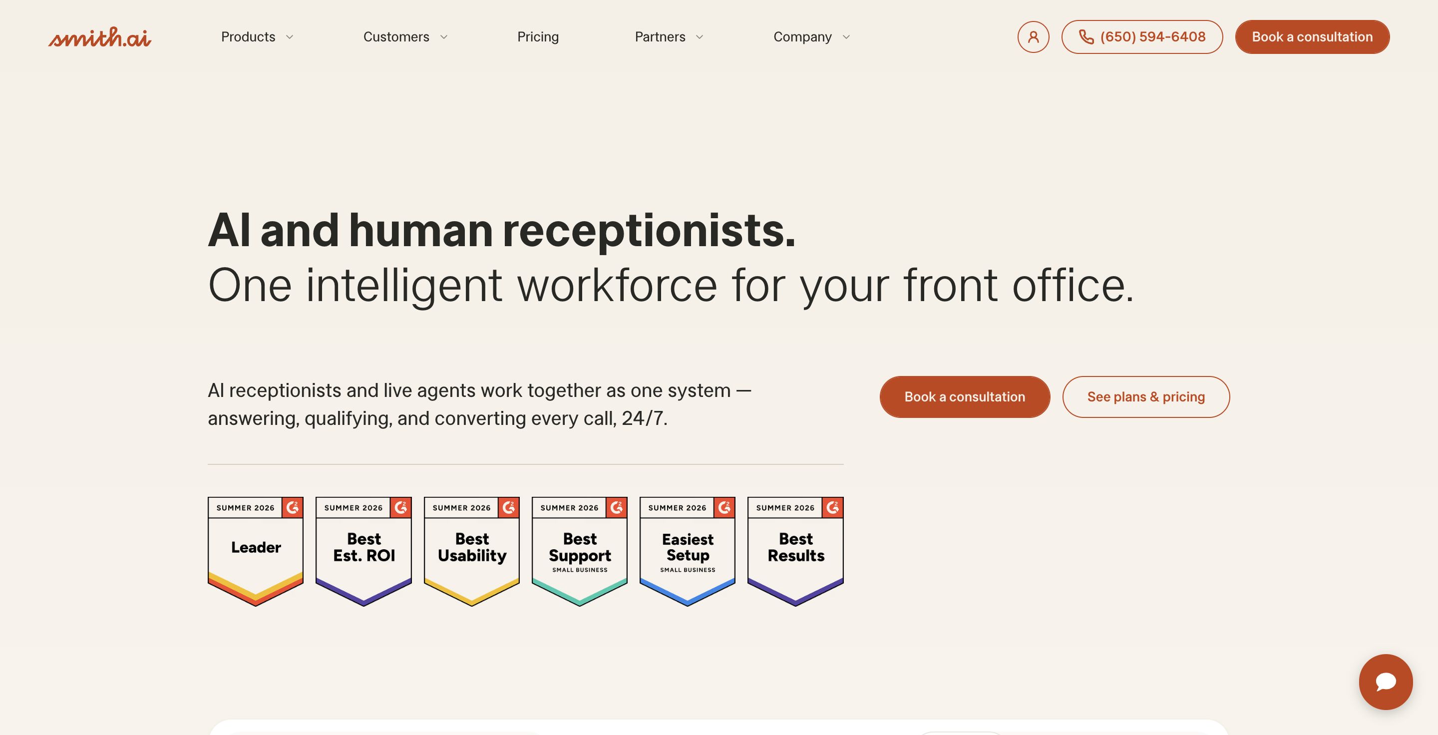 Smith.ai homepage (August 2026)