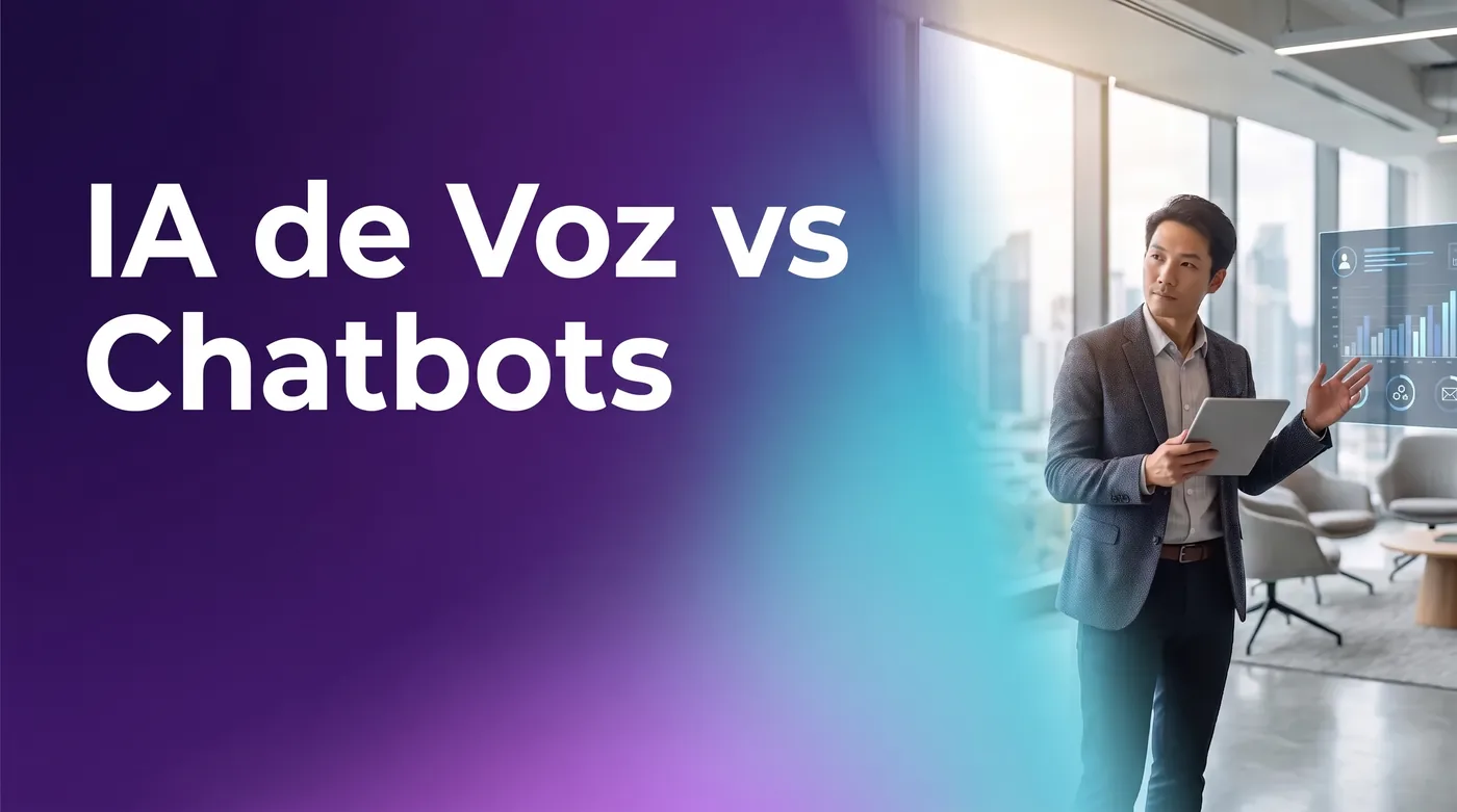 Equipo de negocio comparando soluciones de IA de voz y chatbots para atención al cliente